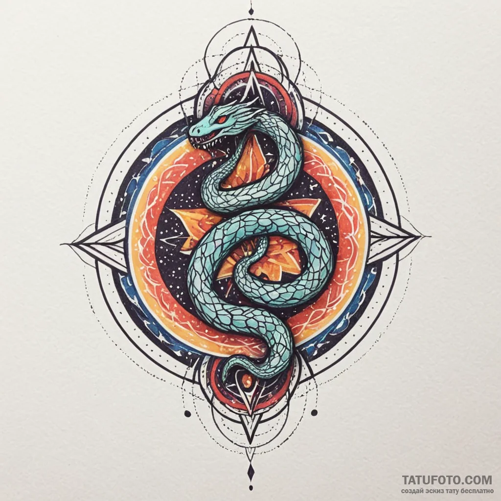 Glyph-etched serpent devouring starlight, art... - эскиз тату (№1750631887_0, 22.06.2025 22:38) — Tatufoto.com