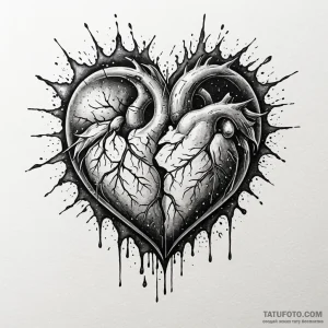 A detailed broken heart with tears, sorrow,,... - эскиз тату (№1750631974_0, 22.06.2025 22:39) — Tatufoto.com