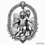 Gladiator fighting a lion in a ruined colosse… — эскиз тату (№1750632751_0, 22.06.2025 22:52) — Tatufoto.com