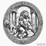 Gladiator fighting a lion in a ruined colosse… — эскиз тату (№1750632751_1, 22.06.2025 22:52) — Tatufoto.com