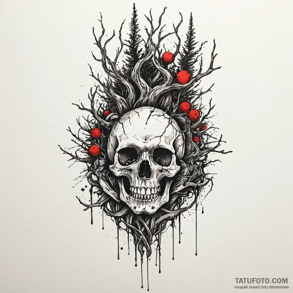 Yew roots binding spectral relic, ink illustr... - эскиз тату (№1750633625_0, 22.06.2025 23:07) — Tatufoto.com