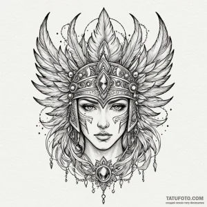 Feathered helm crowned in stars, tattoo flash... - эскиз тату (№1750633715_0, 22.06.2025 23:08) — Tatufoto.com