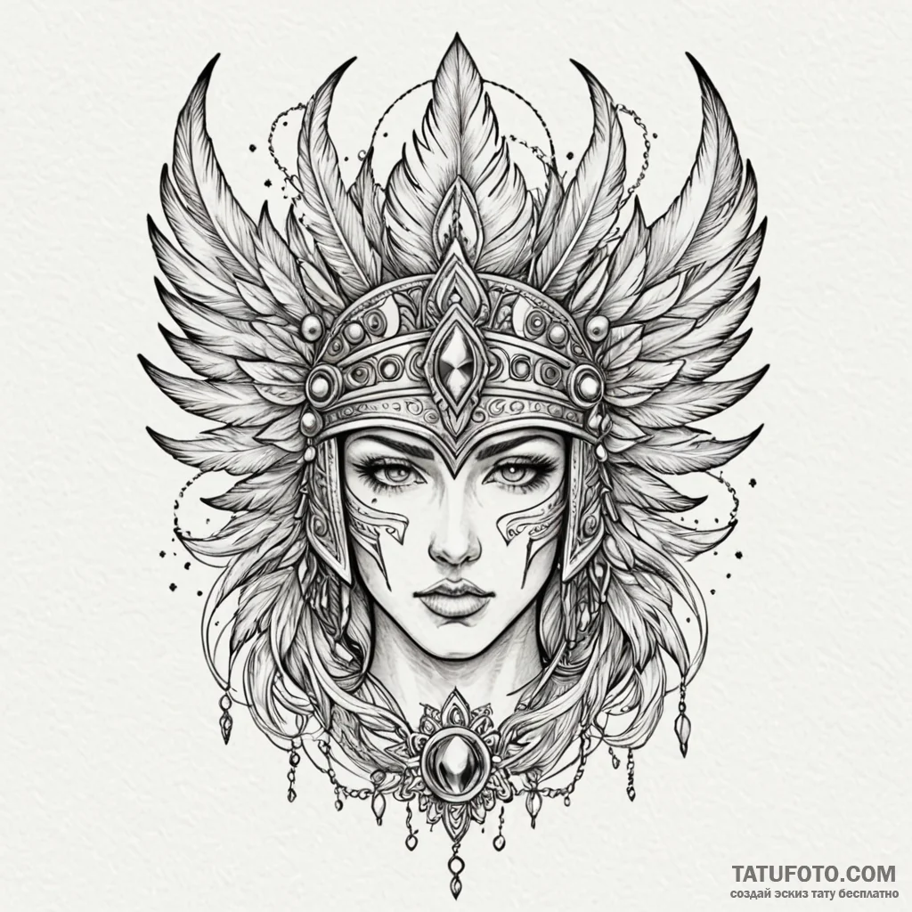 Feathered helm crowned in stars, tattoo flash... - эскиз тату (№1750633715_0, 22.06.2025 23:08) — Tatufoto.com