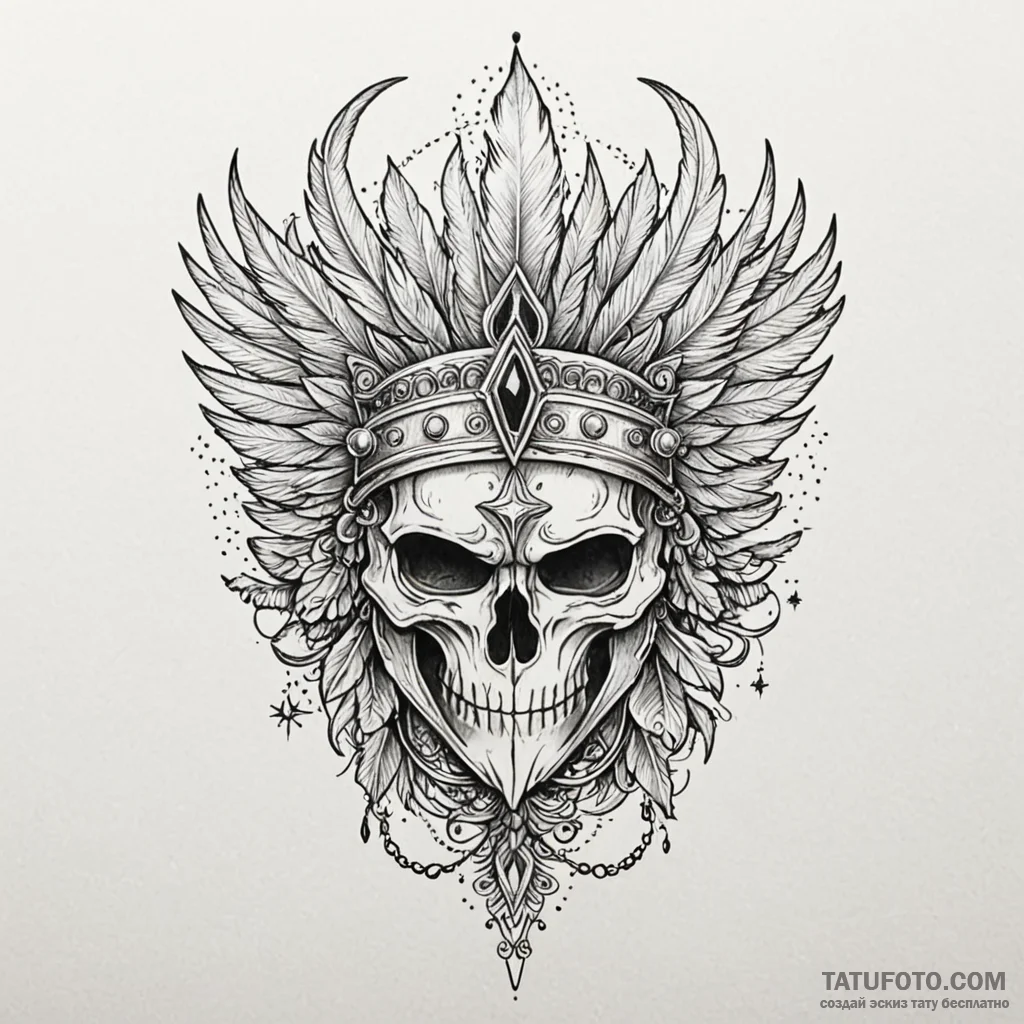 Feathered helm crowned in stars, tattoo flash... - эскиз тату (№1750633715_1, 22.06.2025 23:08) — Tatufoto.com