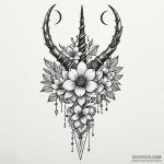 Horned dagger through spectral bloom, tattoo… — эскиз тату (№1750634425_0, 22.06.2025 23:20) — Tatufoto.com