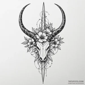 Horned dagger through spectral bloom, tattoo... - эскиз тату (№1750634425_1, 22.06.2025 23:20) — Tatufoto.com