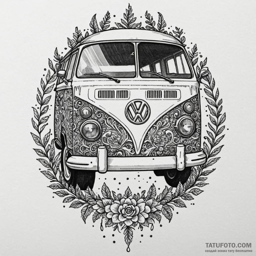 Vw camper van, adventure style, tattoo flash... - эскиз тату (№1750634606_1, 22.06.2025 23:23) — Tatufoto.com