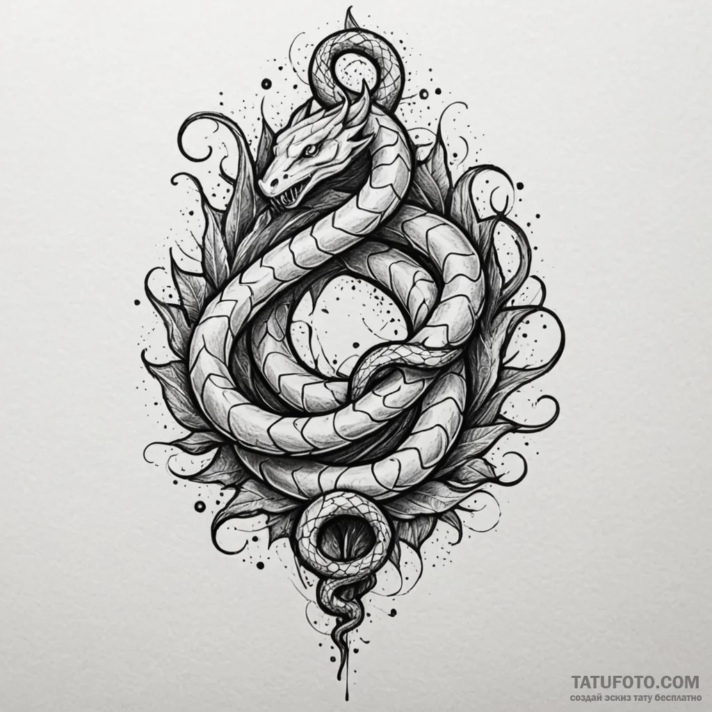 Frosted serpent beneath shattered sky, ink il... - эскиз тату (№1750635343_1, 22.06.2025 23:35) — Tatufoto.com