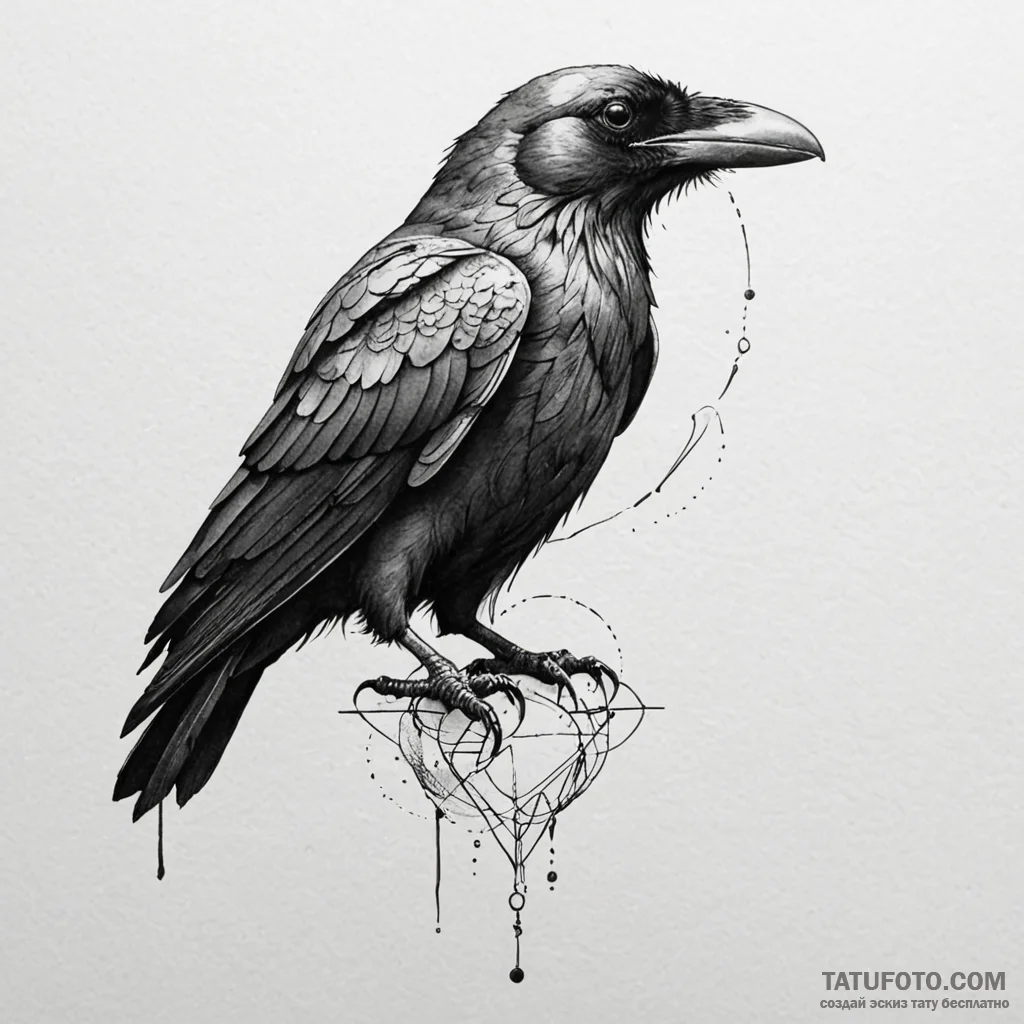 Ashen raven with cracked beak, ink illustrati... - эскиз тату (№1750635436_1, 22.06.2025 23:37) — Tatufoto.com