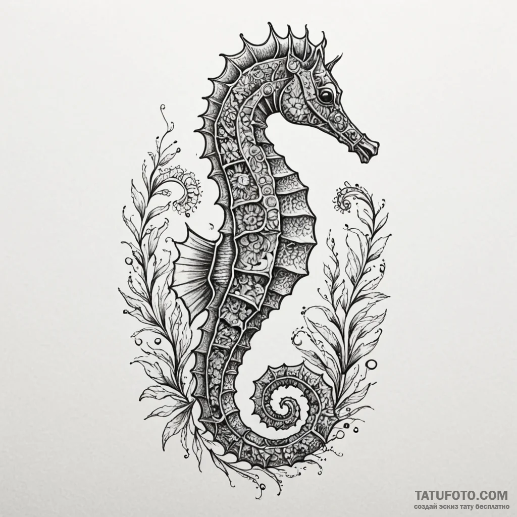 A seahorse with intricate patterns (is there,... - эскиз тату (№1750635525_0, 22.06.2025 23:38) — Tatufoto.com