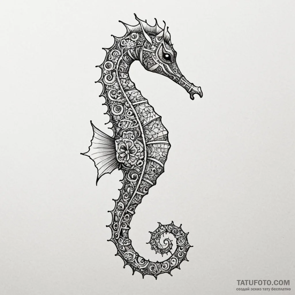 A seahorse with intricate patterns (is there,... - эскиз тату (№1750635525_1, 22.06.2025 23:38) — Tatufoto.com