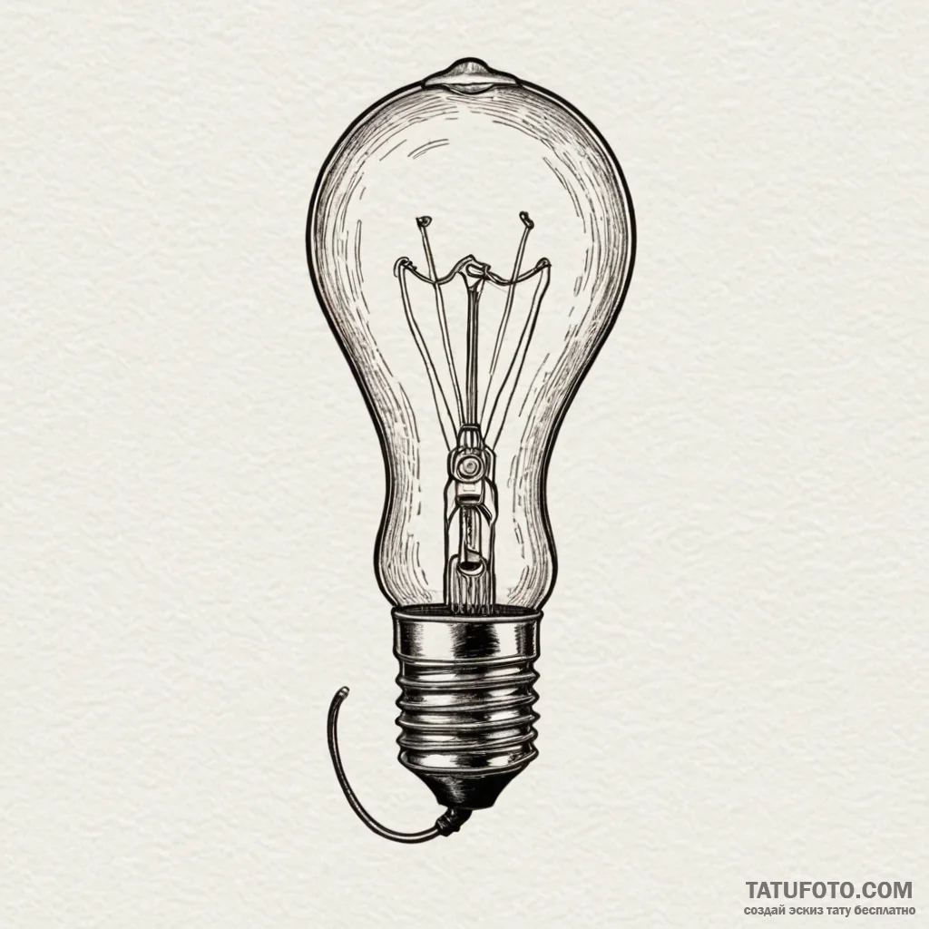 A vintage lightbulb filament glowing, tattoo... - эскиз тату (№1750635612_1, 22.06.2025 23:40) — Tatufoto.com