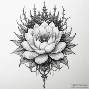 Feathered bloom crowned with thorns, concept... - эскиз тату (№1750636416_0, 22.06.2025 23:53) — Tatufoto.com