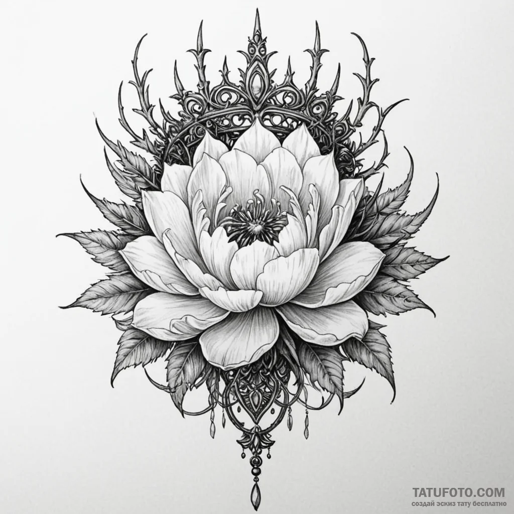 Feathered bloom crowned with thorns, concept... - эскиз тату (№1750636416_0, 22.06.2025 23:53) — Tatufoto.com