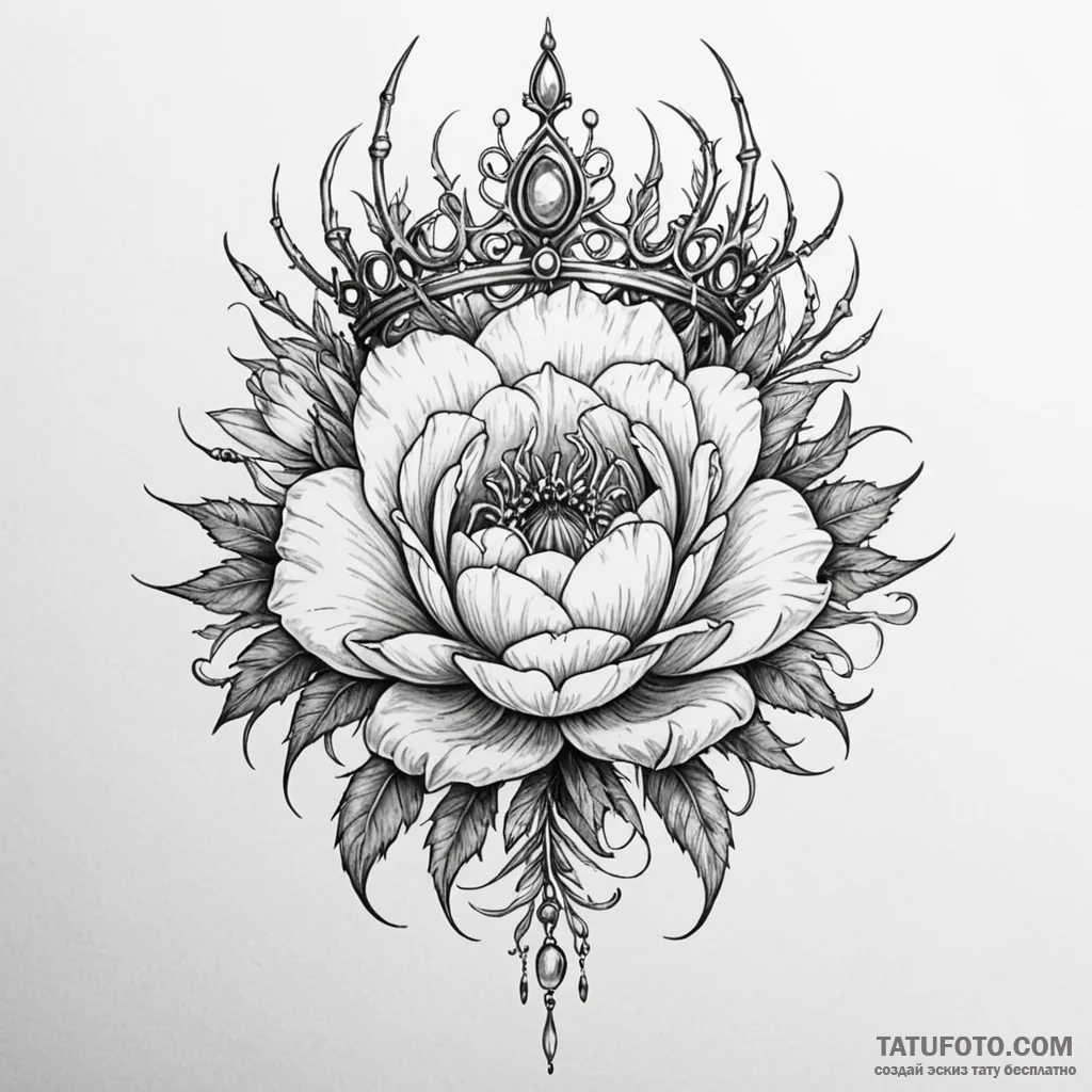 Feathered bloom crowned with thorns, concept... - эскиз тату (№1750636416_1, 22.06.2025 23:53) — Tatufoto.com