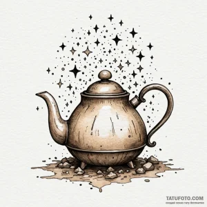 Kettle beneath spectral stars, ink illustrati... - эскиз тату (№1750637136_0, 23.06.2025 00:05) — Tatufoto.com