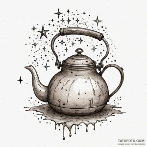 Kettle beneath spectral stars, ink illustrati... - эскиз тату (№1750637136_1, 23.06.2025 00:05) — Tatufoto.com
