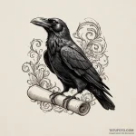 Speaking raven with a scroll in its mouth, co… — эскиз тату (№1750637315_0, 23.06.2025 00:08) — Tatufoto.com