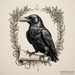 Speaking raven with a scroll in its mouth, co… — эскиз тату (№1750637315_1, 23.06.2025 00:08) — Tatufoto.com