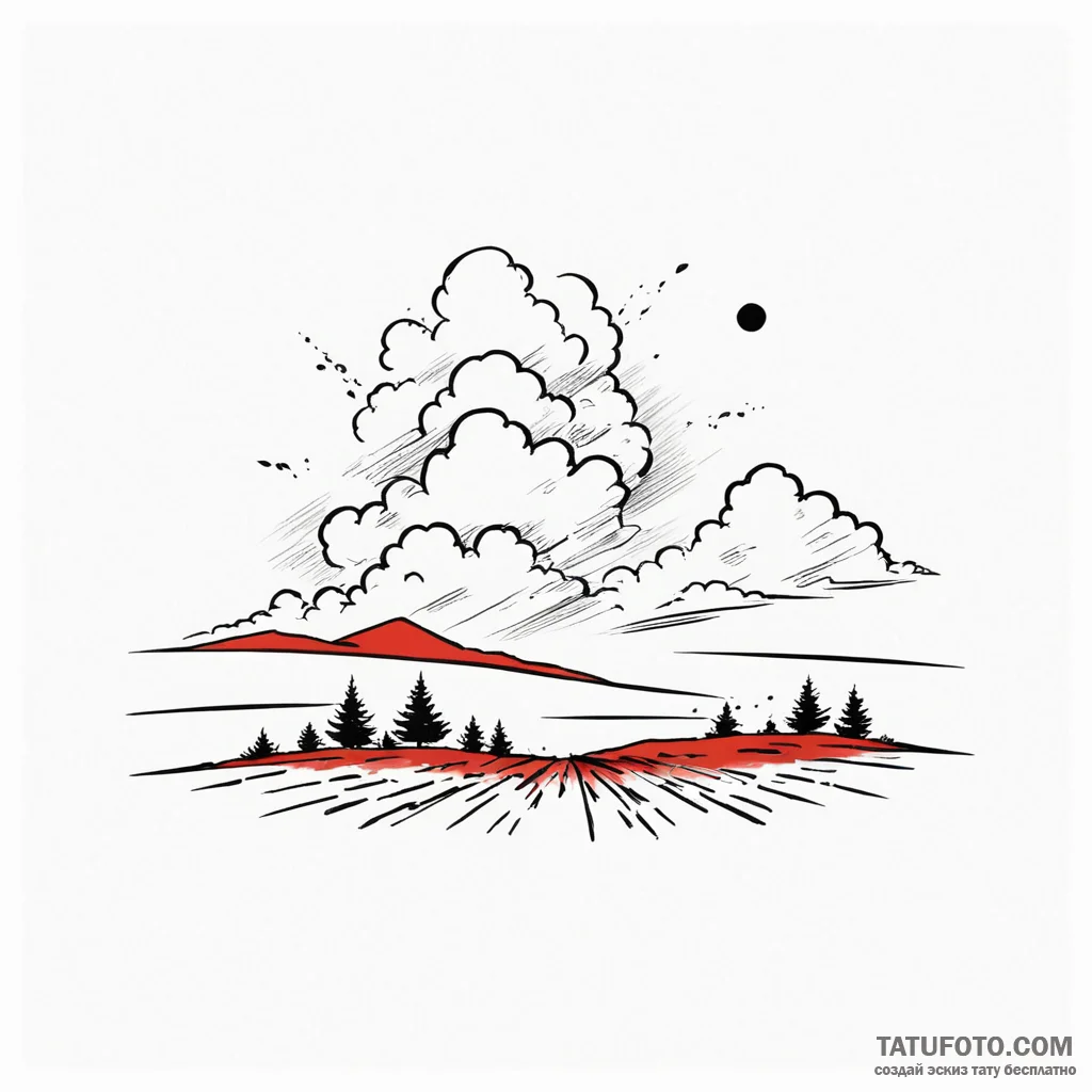 An azure sky with scattered fluffy white clou... - эскиз тату (№1750637414_0, 23.06.2025 00:10) — Tatufoto.com