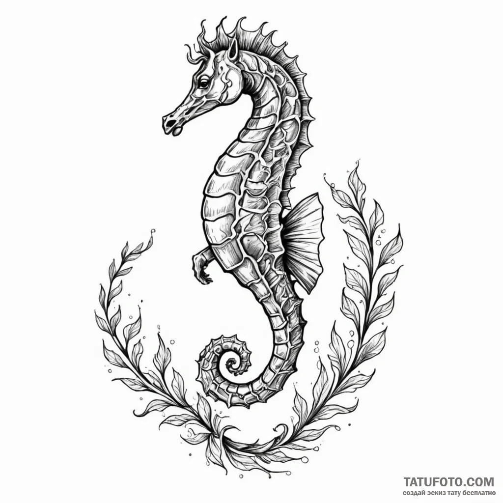 A hippocampus (mythological seahorse) - эскиз тату (№1750638025_0, 23.06.2025 00:20) — Tatufoto.com