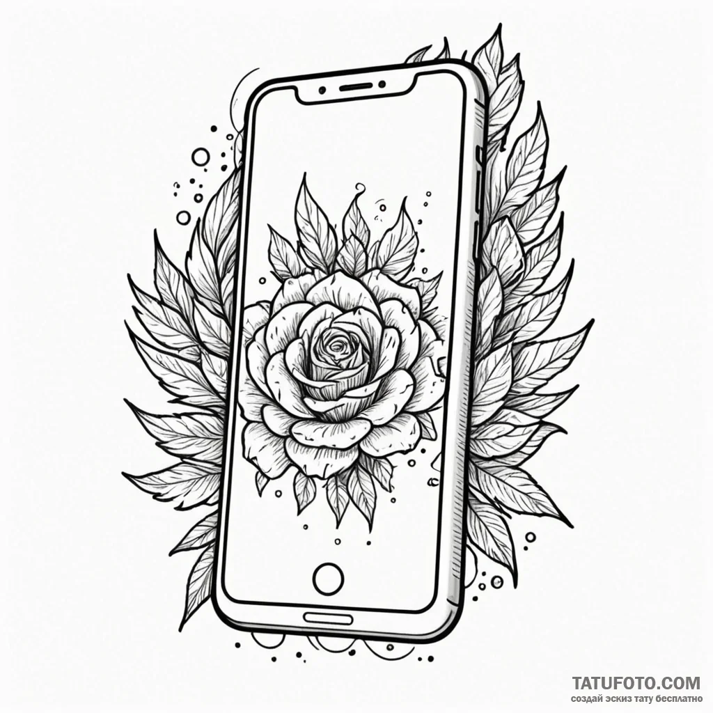 Phone screen with '1 new message' notificatio... - эскиз тату (№1750638199_0, 23.06.2025 00:23) — Tatufoto.com