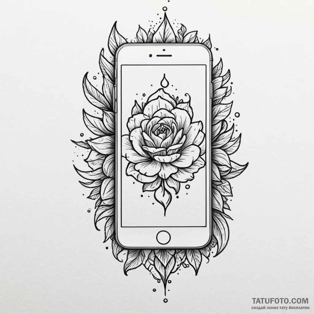 Phone screen with '1 new message' notificatio... - эскиз тату (№1750638199_1, 23.06.2025 00:23) — Tatufoto.com