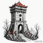 Orcish gate beneath crumbling tower, ink illu… — эскиз тату (№1750638987_0, 23.06.2025 00:36) — Tatufoto.com