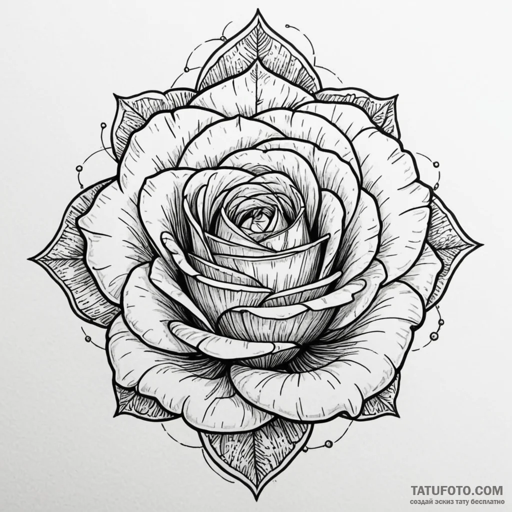 Gleaming rose beneath spectral eye, ink illus... - эскиз тату (№1750639163_0, 23.06.2025 00:39) — Tatufoto.com