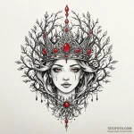 Glyph-etched crown beneath spectral tree, tat… — эскиз тату (№1750640829_1, 23.06.2025 01:07) — Tatufoto.com