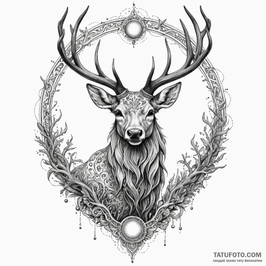 Arcane stag forming from cosmic dust, tattoo... - эскиз тату (№1750640924_0, 23.06.2025 01:08) — Tatufoto.com
