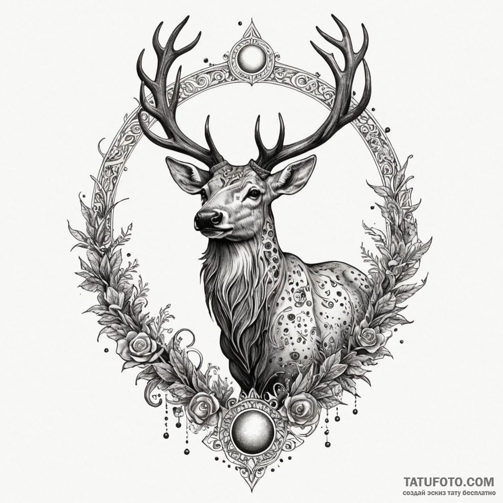 Arcane stag forming from cosmic dust, tattoo... - эскиз тату (№1750640924_1, 23.06.2025 01:08) — Tatufoto.com