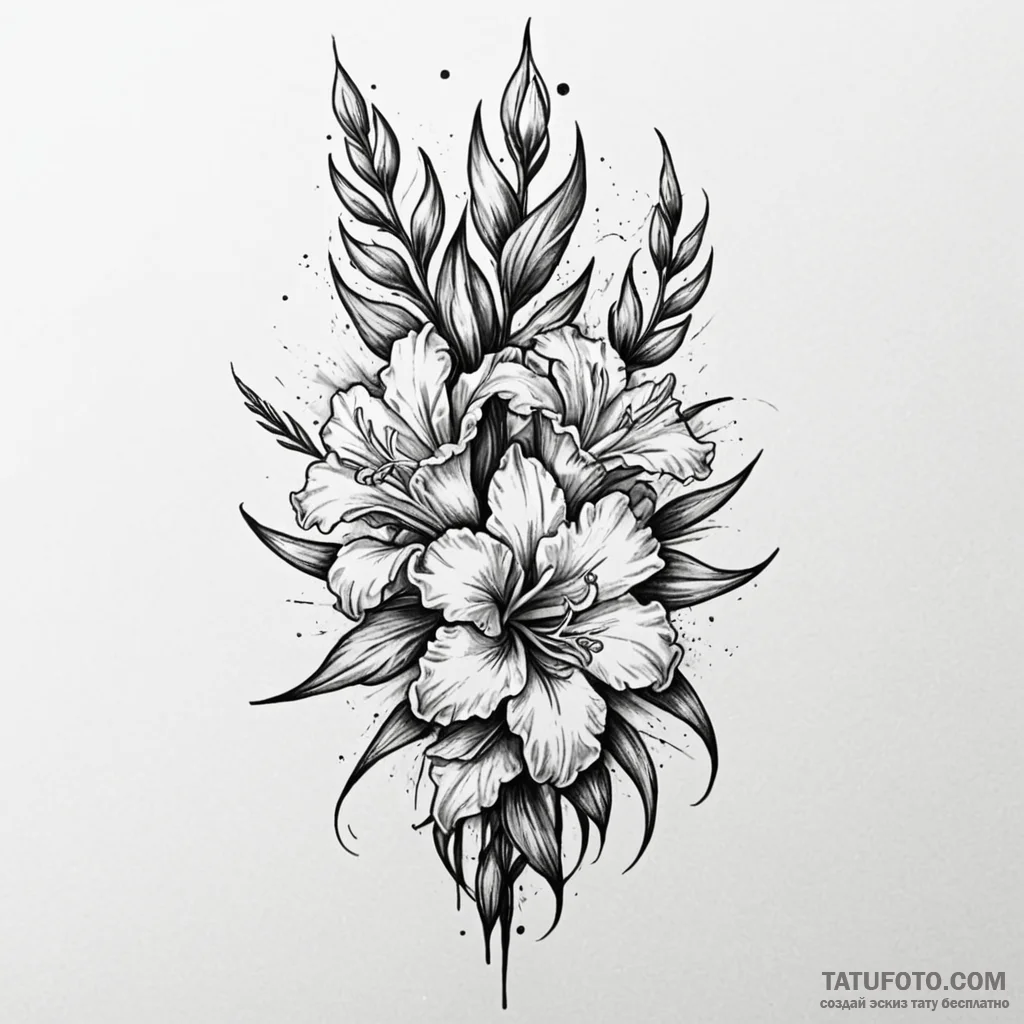 Gladiolus, tattoo sketch design, black and gr... - эскиз тату (№1750642505_1, 23.06.2025 01:35) — Tatufoto.com