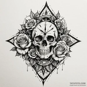 Clock with shattered face and thorns, artisti... - эскиз тату (№1750643670_0, 23.06.2025 01:54) — Tatufoto.com