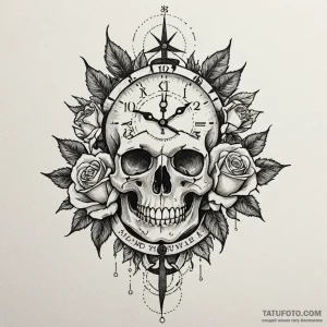 Clock with shattered face and thorns, artisti... - эскиз тату (№1750643670_1, 23.06.2025 01:54) — Tatufoto.com