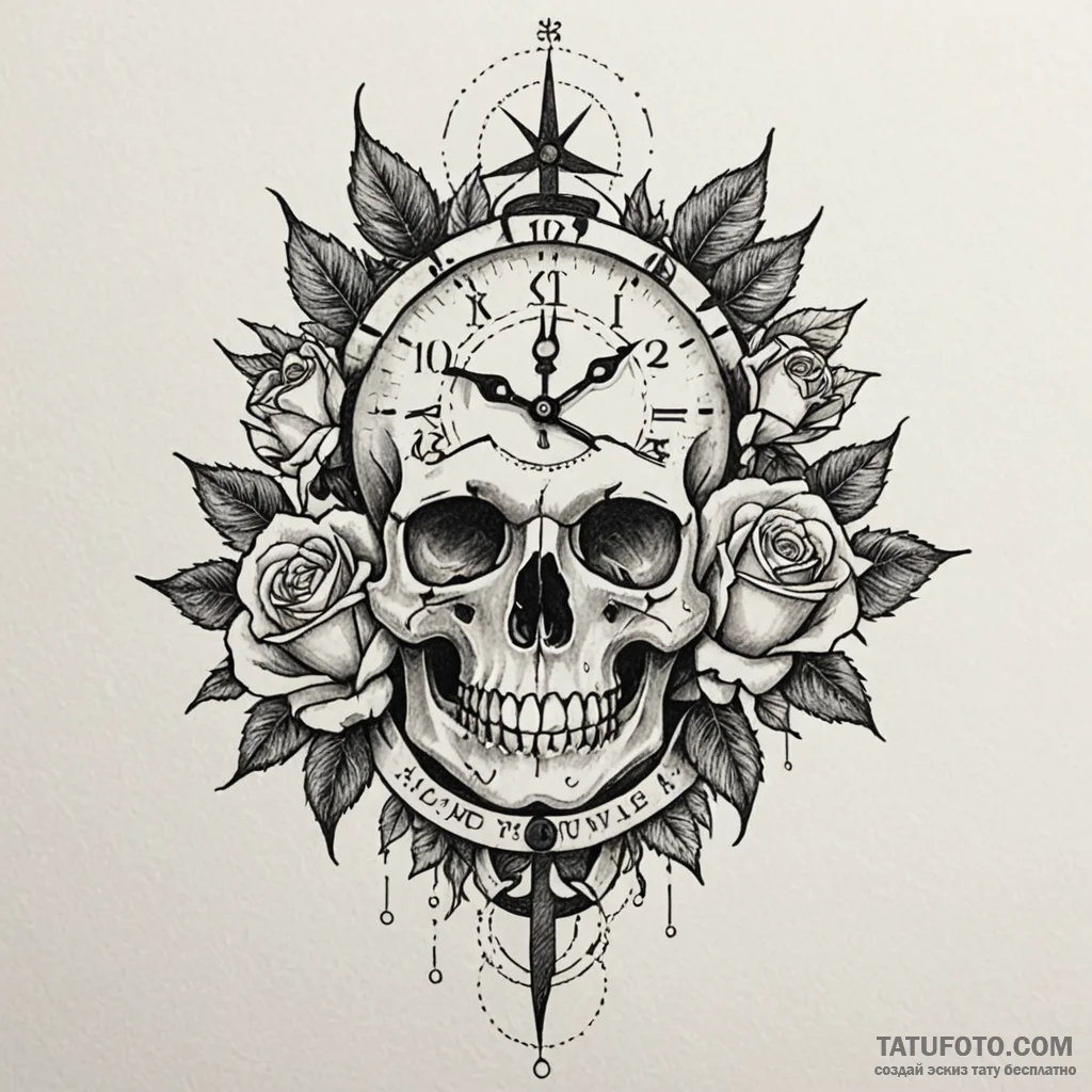 Clock with shattered face and thorns, artisti... - эскиз тату (№1750643670_1, 23.06.2025 01:54) — Tatufoto.com