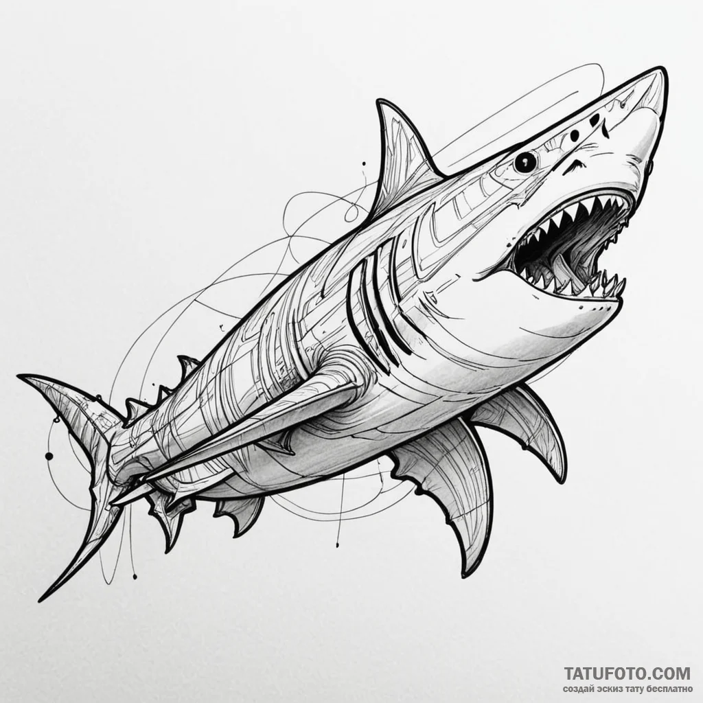 Shark with cybernetic fins and teeth of steel... - эскиз тату (№1750643759_1, 23.06.2025 01:55) — Tatufoto.com