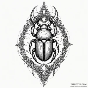 Scarab relic beneath shattered spire, tattoo... - эскиз тату (№1750645349_0, 23.06.2025 02:22) — Tatufoto.com