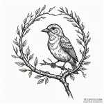 A whimsical bird on a branch singing, joyful,… — эскиз тату (№1750645452_0, 23.06.2025 02:24) — Tatufoto.com