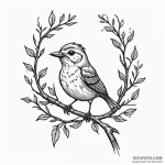 A whimsical bird on a branch singing, joyful,… — эскиз тату (№1750645452_1, 23.06.2025 02:24) — Tatufoto.com