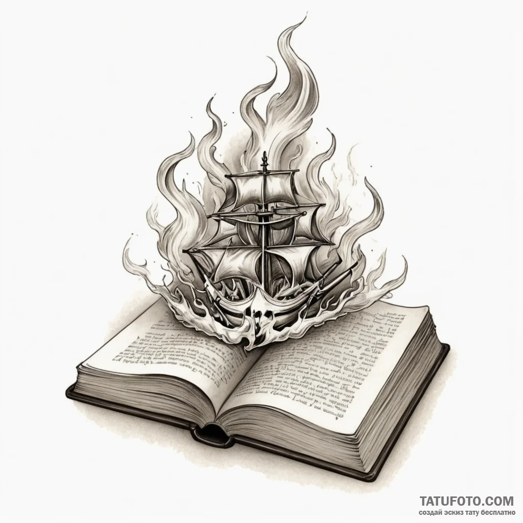 Burning book with spectral smoke, concept art... - эскиз тату (№1750645543_0, 23.06.2025 02:25) — Tatufoto.com