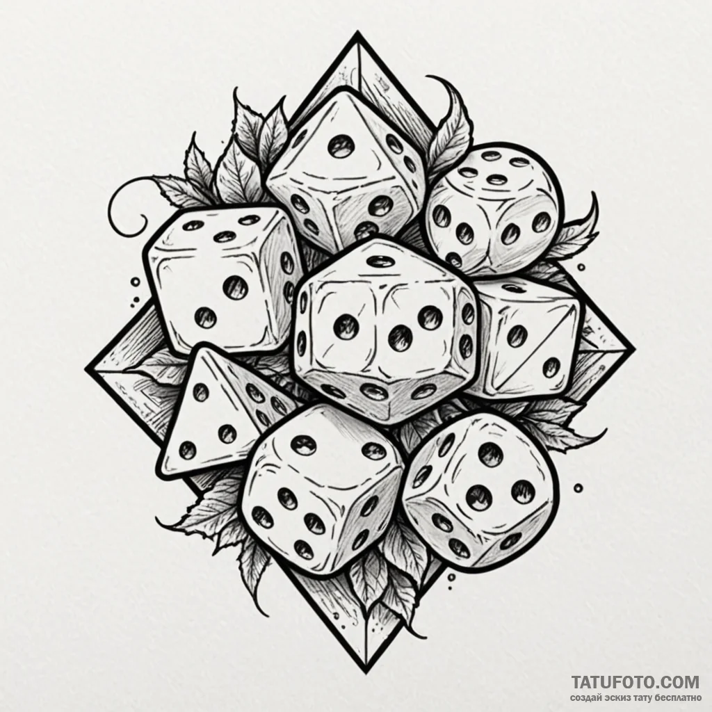 Dice, tattoo flash sheet design, linework tat... - эскиз тату (№1750646172_0, 23.06.2025 02:36) — Tatufoto.com