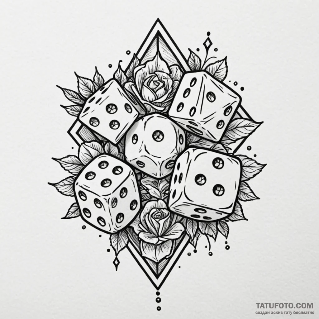Dice, tattoo flash sheet design, linework tat... - эскиз тату (№1750646172_1, 23.06.2025 02:36) — Tatufoto.com