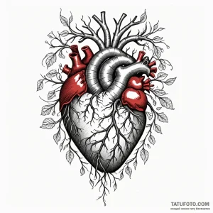 Anatomical heart with roots growing into the... - эскиз тату (№1750646442_0, 23.06.2025 02:40) — Tatufoto.com