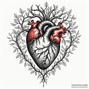 Anatomical heart with roots growing into the... - эскиз тату (№1750646442_1, 23.06.2025 02:40) — Tatufoto.com