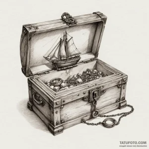 Jewelry box, slightly open, with light pourin... - эскиз тату (№1750647068_0, 23.06.2025 02:51) — Tatufoto.com