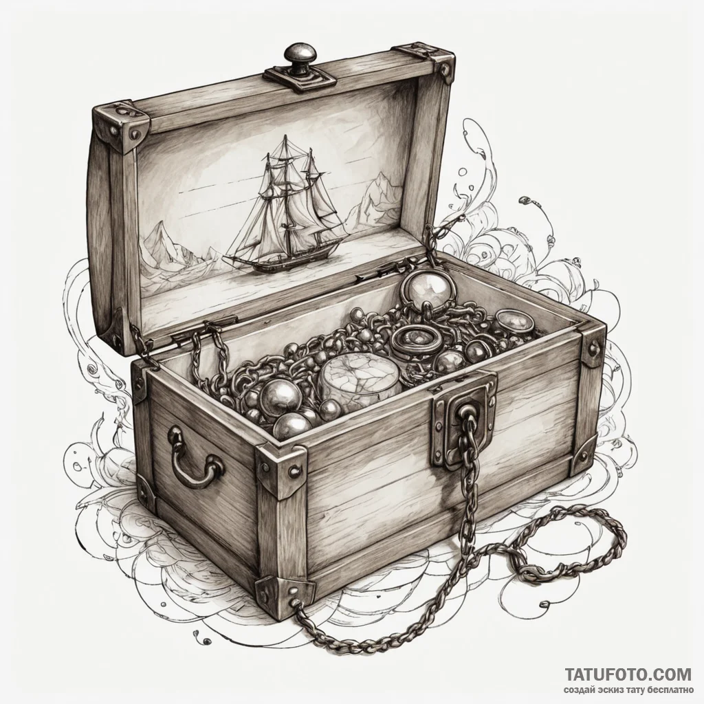 Jewelry box, slightly open, with light pourin... - эскиз тату (№1750647068_1, 23.06.2025 02:51) — Tatufoto.com