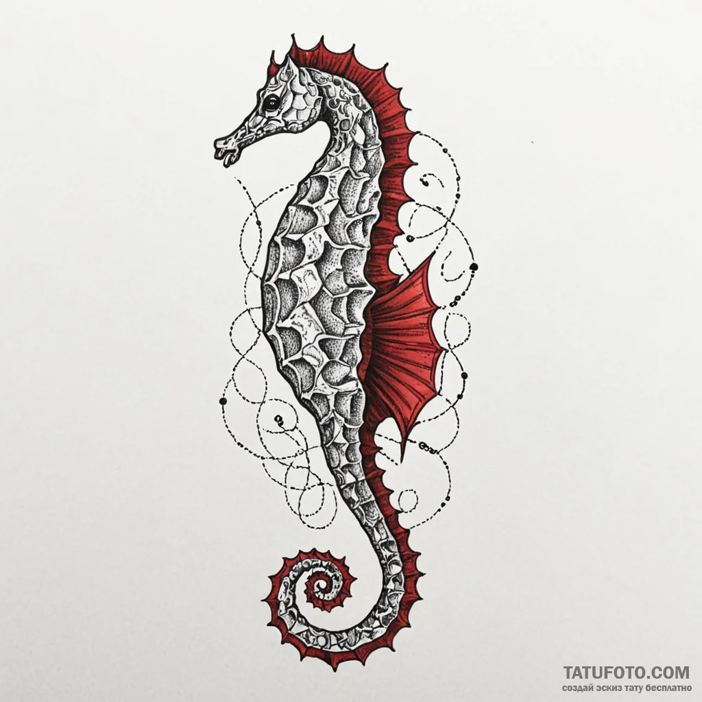 Seahorse with delicate, wing-like fins, tatto... - эскиз тату (№1750647156_0, 23.06.2025 02:52) — Tatufoto.com