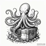 Sunken treasure chest guarded by an octopus,… — эскиз тату (№1750648075_0, 23.06.2025 03:07) — Tatufoto.com