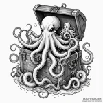 Sunken treasure chest guarded by an octopus,… — эскиз тату (№1750648075_1, 23.06.2025 03:07) — Tatufoto.com